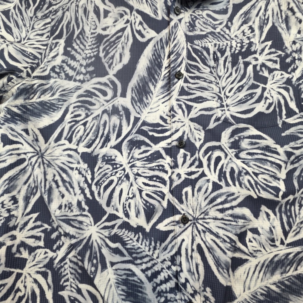 Tommy Bahama Blue Hawaiian Shirt Mens Medium Leaves Aloha Beach Tropical Stretch - Picture 5 of 10